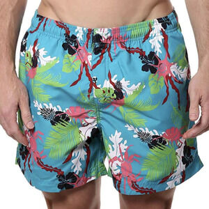 Memphis Blues Turquoise Tropical/Crab Printed Swim Short, Size S​​​​​​​​​
